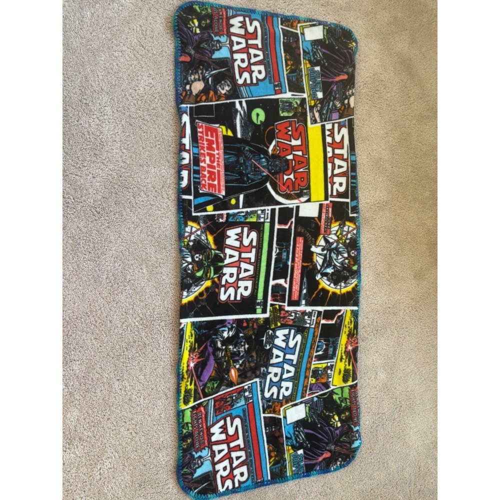 Star Wars Comic Book Fleece Blanket 24" x 58" Blue Yarn Edging Great‎ Condition